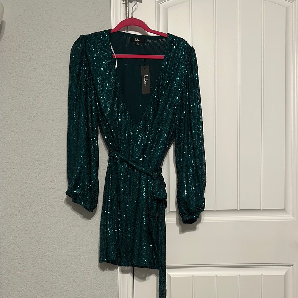 Lulu's Emerald Sequin Wrap Dress
